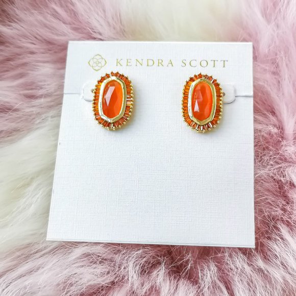 Kendra Scott Gold Baguette Ellie Red Mix Stud Earrings - Picture 1 of 3